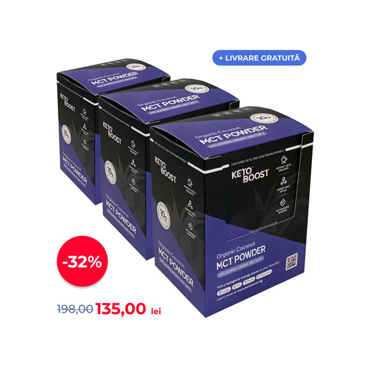KetoBoost ulei MCT organic pudră – Ofertă promoțională 3 cutii x 10 x 16 g
